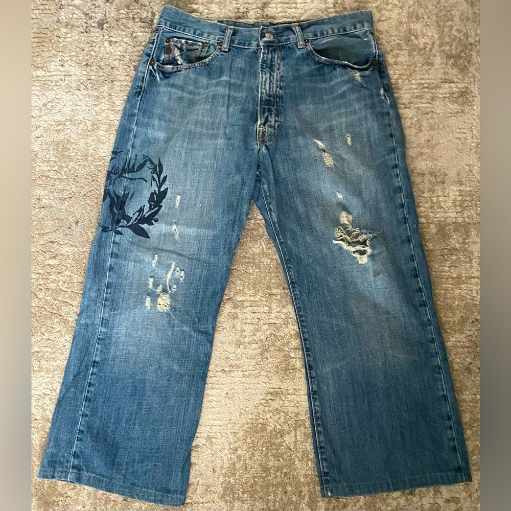 Y2K 90’s capri 3/4 cut relaxed baggy distressed vintage baggy jeans - SIZE 32